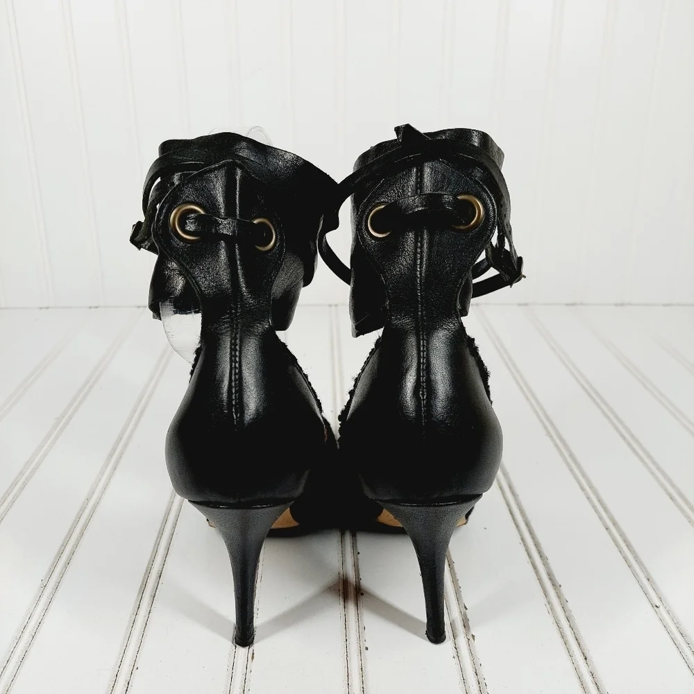 Isabel Marant Black Leather Ankle Wide Buckle Strap Pointy Toe High Heels D756 - Picture 6 of 13
